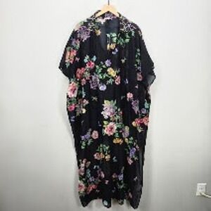 Johnny Was Maxi Dress Kaftan 1X Silk Blend Floral Butterfly Resort Vacation Boho